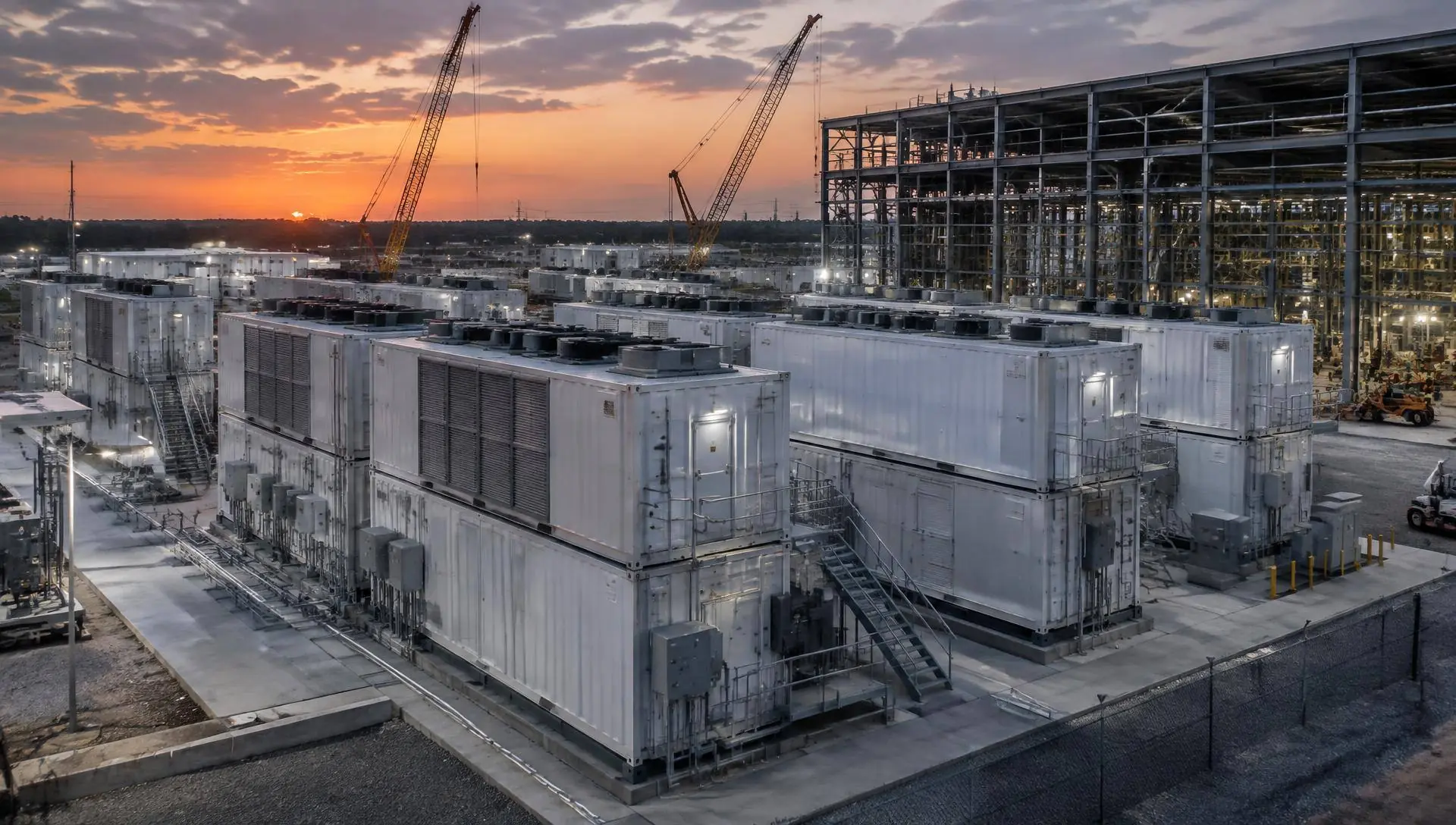 Prefabricated skid units on a data centre site